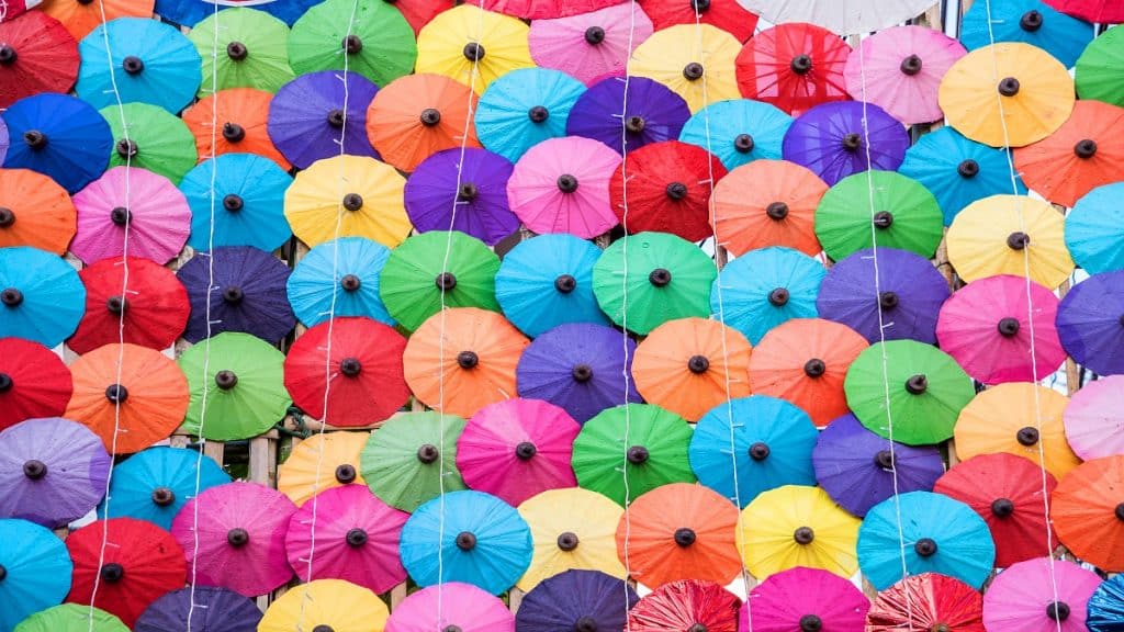 The colorful paper umbrellas handmade