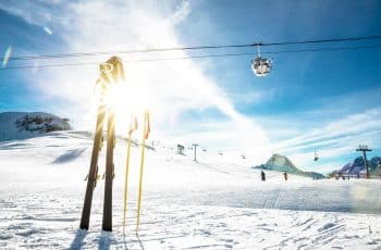 Panoramic view of ski resort glacier and chair lift in french alps