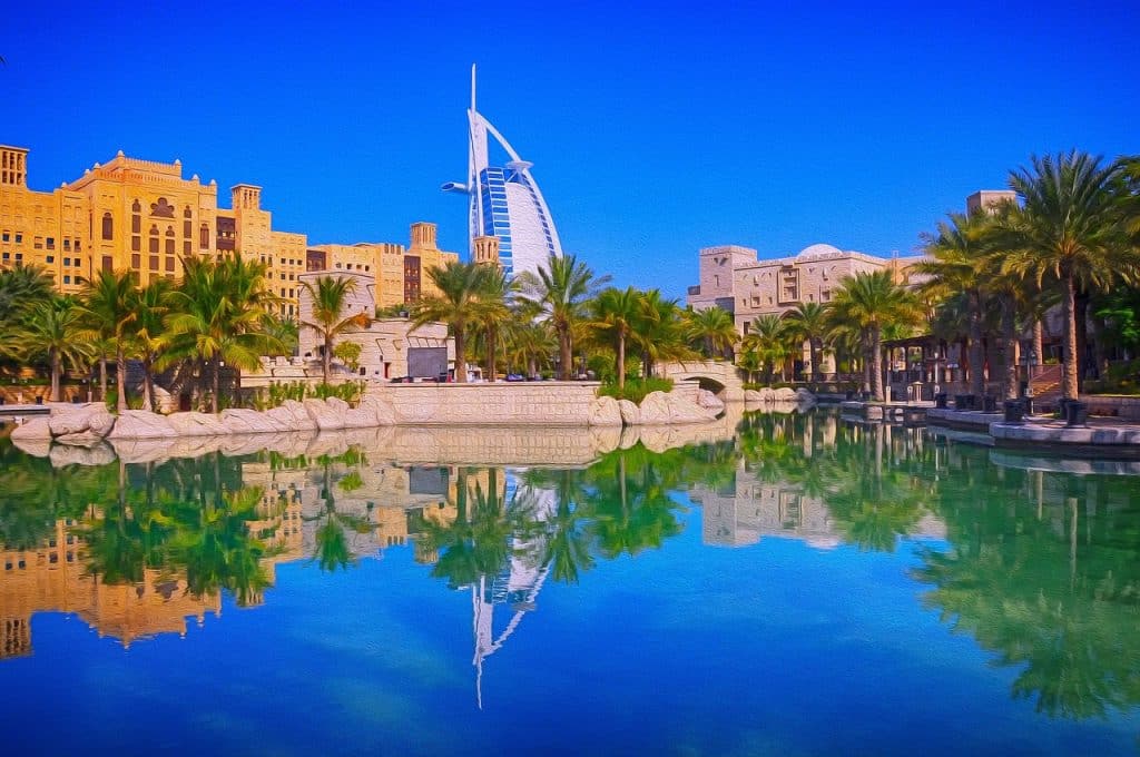 hotel, building, palm trees